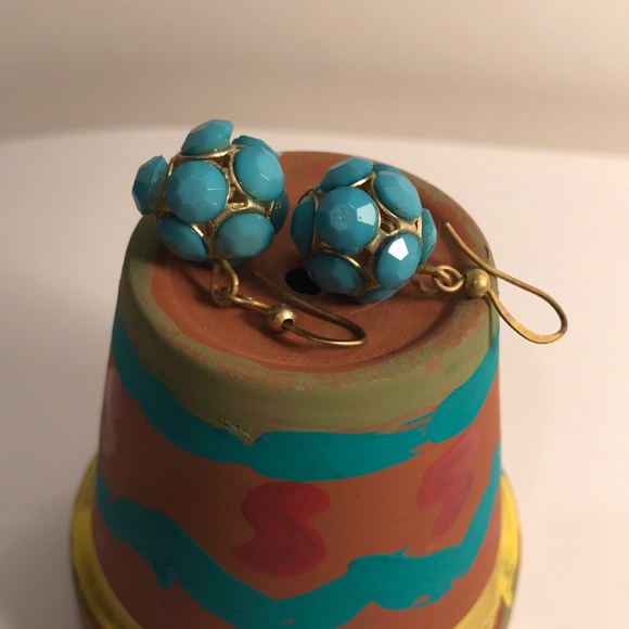 Bead ball Turquoise Colored French wire earrings - Picture 2 of 7